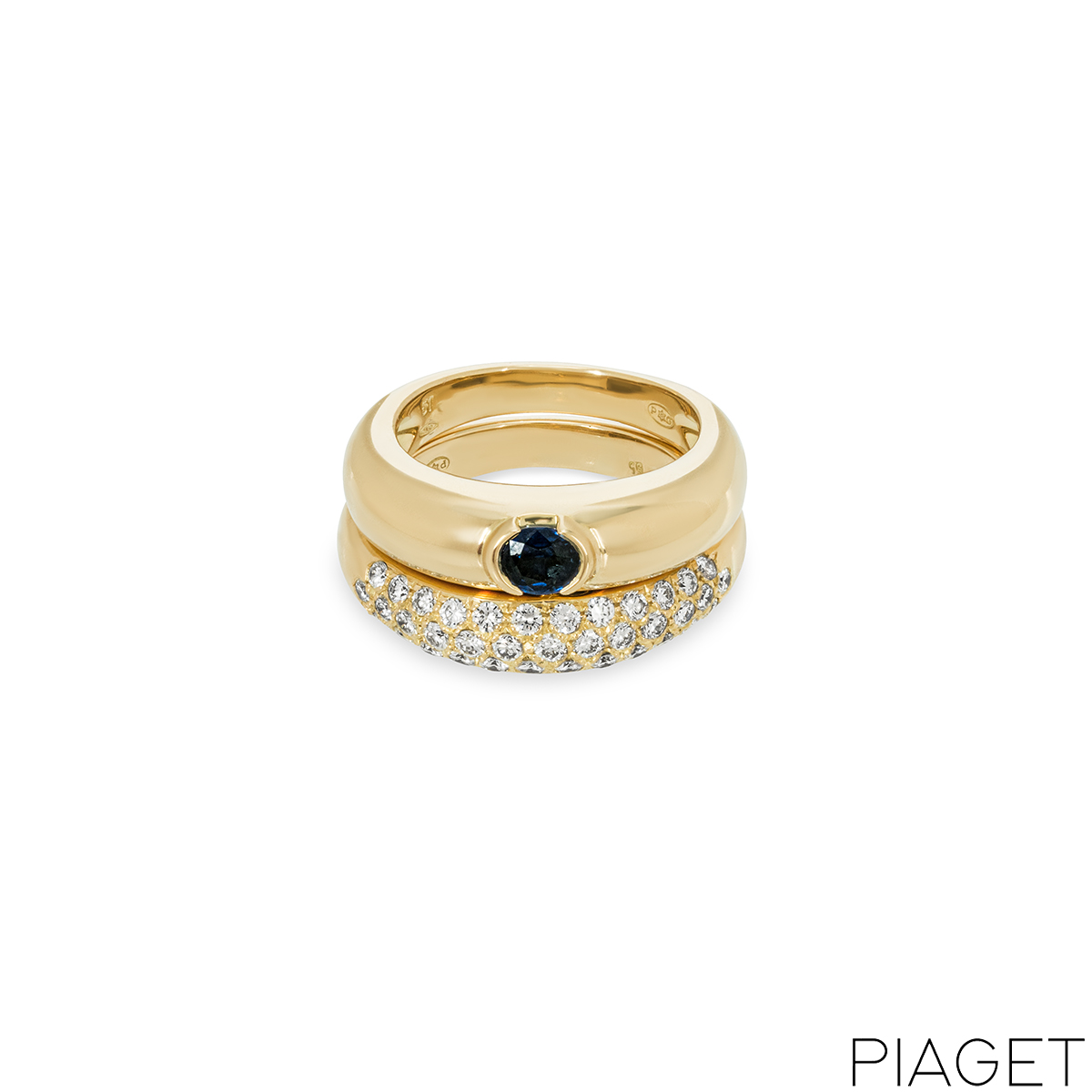 Piaget Yellow Gold Sapphire Diamond Double Ring Rich Diamonds